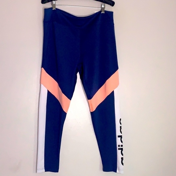 New Adidas color blocked pink blue leggings XL women’s active wear nwt - Picture 1 of 5
